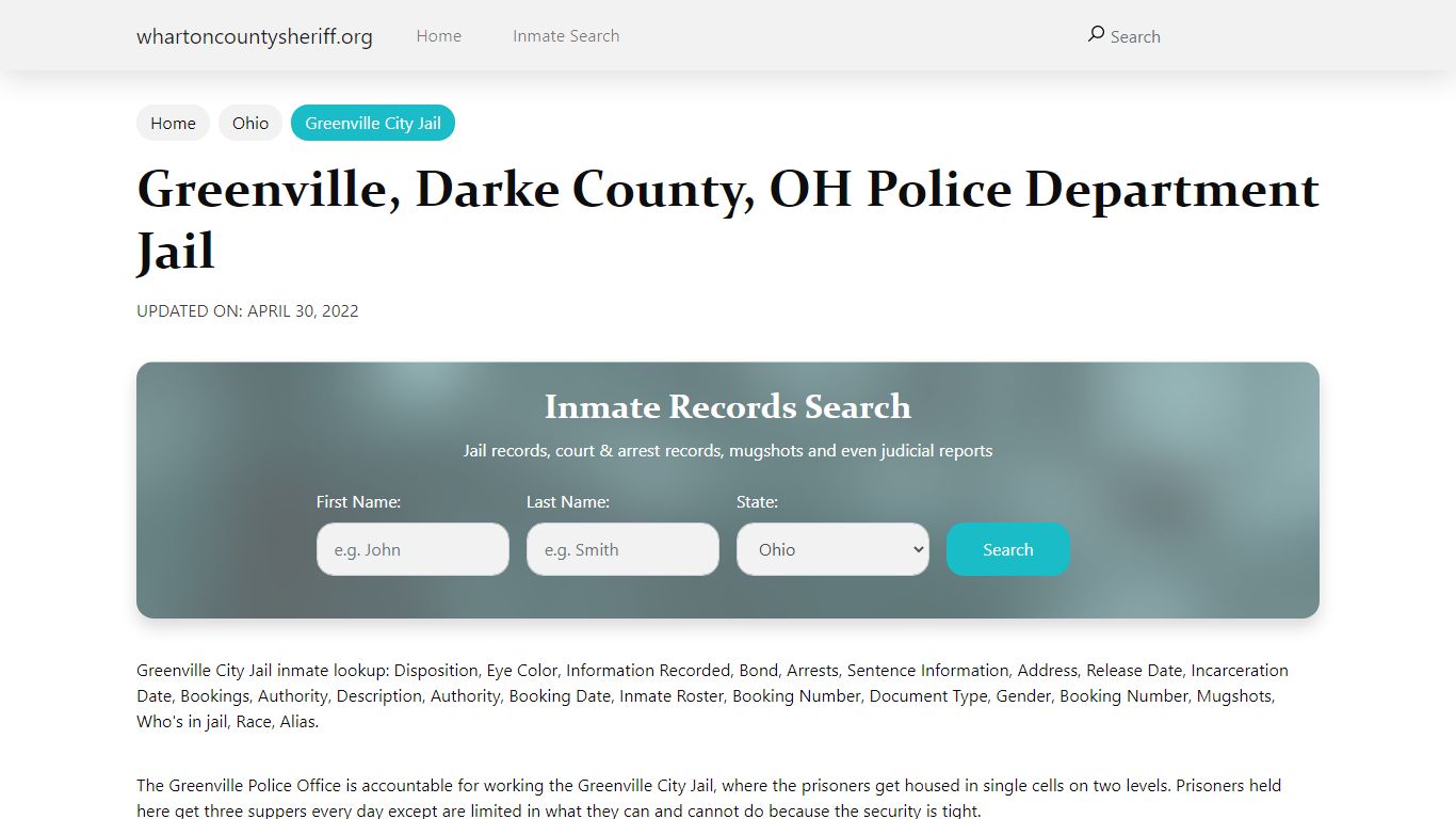 Greenville, Darke County, OH Police Department Jail